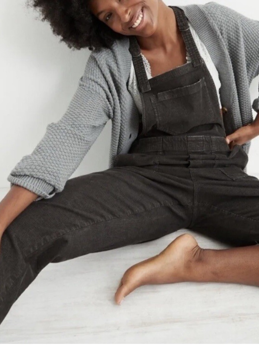 Aerie Werk and Play Washed Gray corduroy overalls